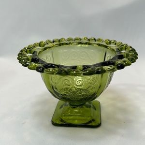 Vintage Avocado Green Lace Footed Sherbet Dish